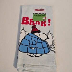 Peanuts Snoopy Blue Puffer Coat Brrr Winter Kitchen Hand Towel Set Of 2 NWT